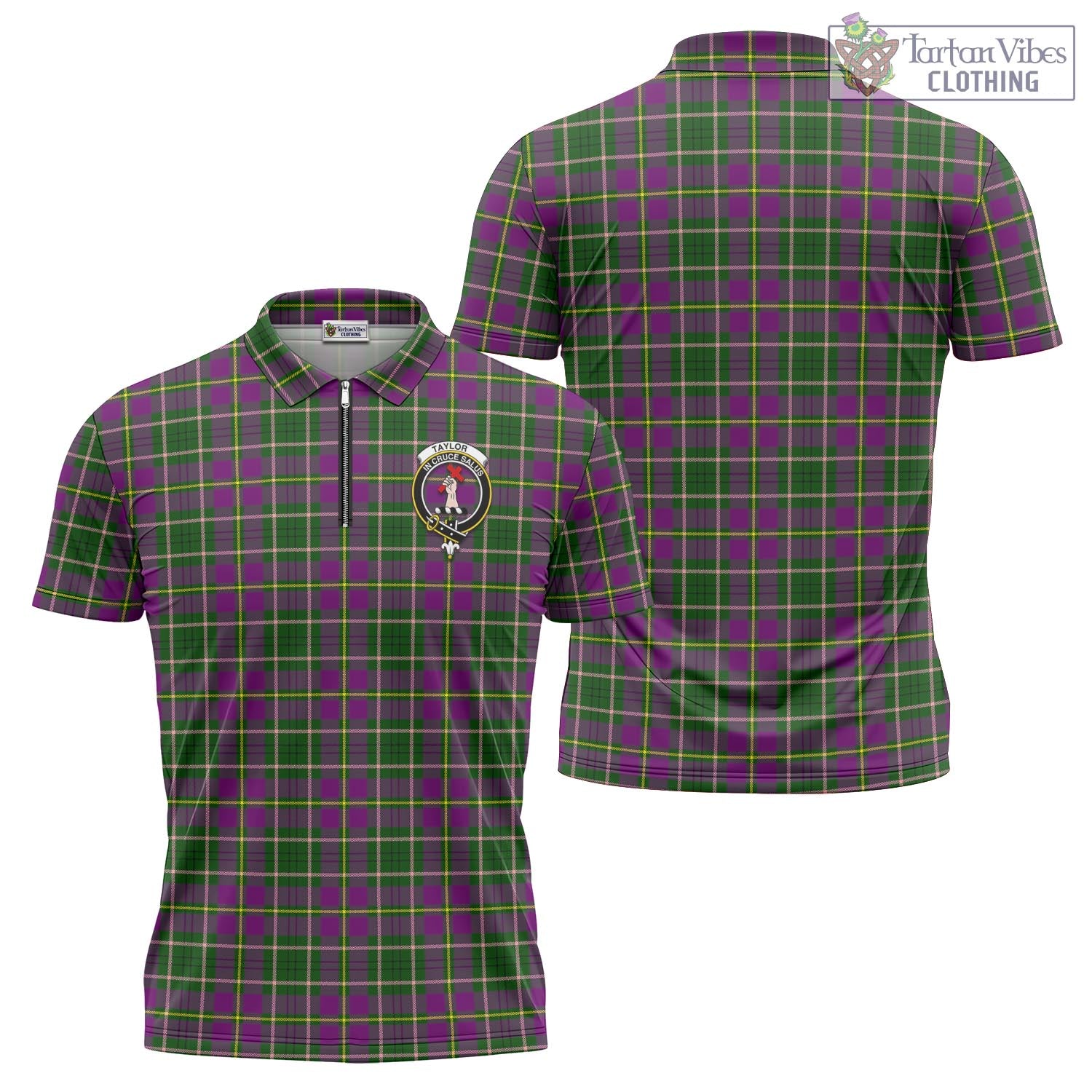 Tartan Vibes Clothing Taylor Tartan Zipper Polo Shirt with Family Crest