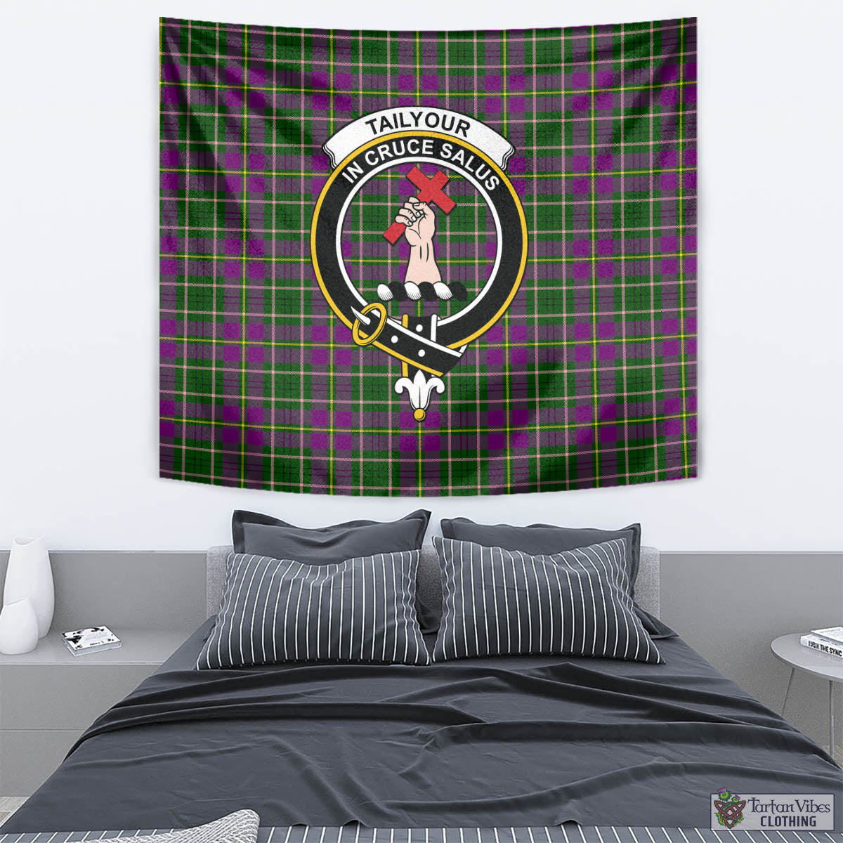 Tartan Vibes Clothing Taylor Tartan Tapestry Wall Hanging and Home Decor for Room with Family Crest