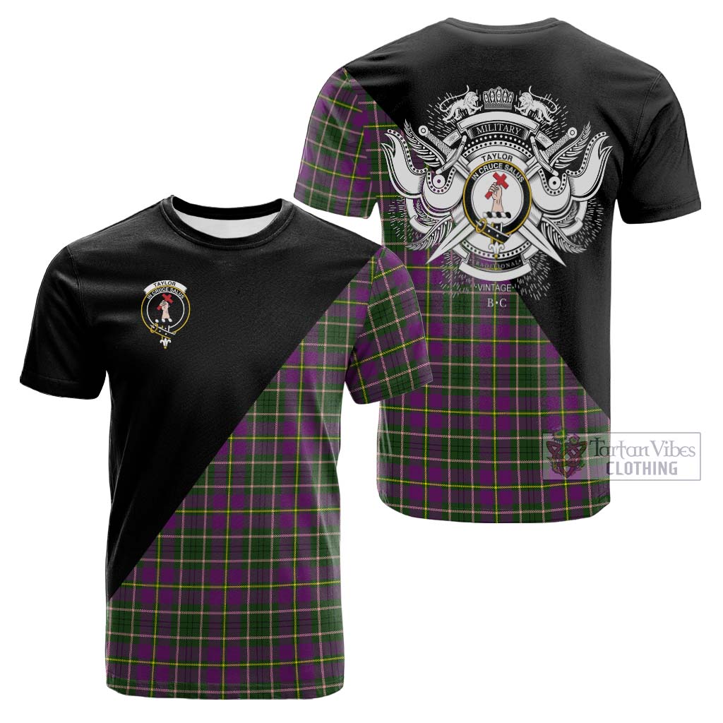 Tartan Vibes Clothing Taylor Tartan Cotton T-shirt with Family Crest and Military Logo Style