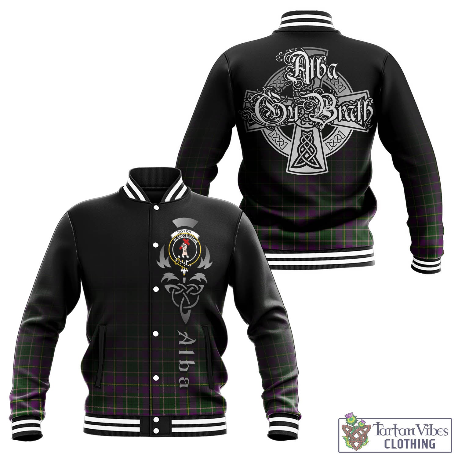 Tartan Vibes Clothing Taylor Tartan Baseball Jacket Featuring Alba Gu Brath Family Crest Celtic Inspired