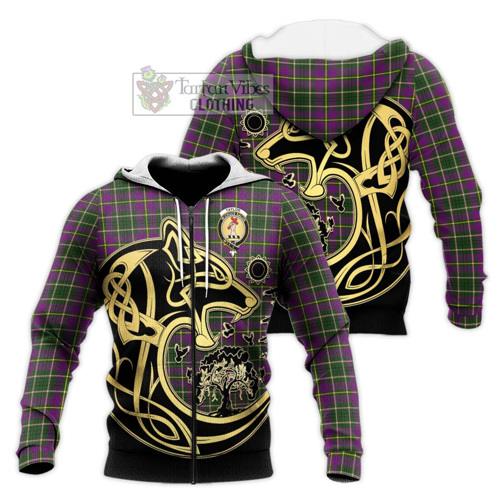 Taylor (Tailylour) Tartan Knitted Hoodie with Family Crest Celtic Wolf Style Unisex Knitted Zip Hoodie - Tartan Vibes Clothing