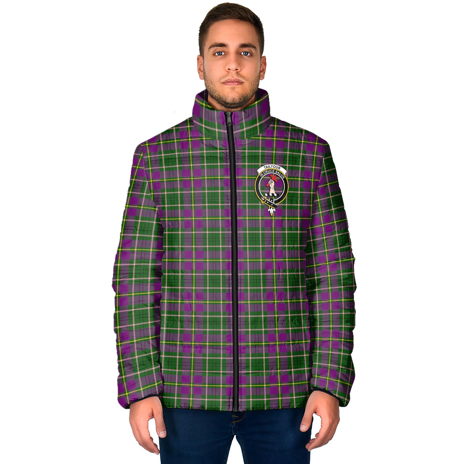 Taylor (Tailylour) Tartan Padded Jacket with Family Crest - Tartan Vibes Clothing