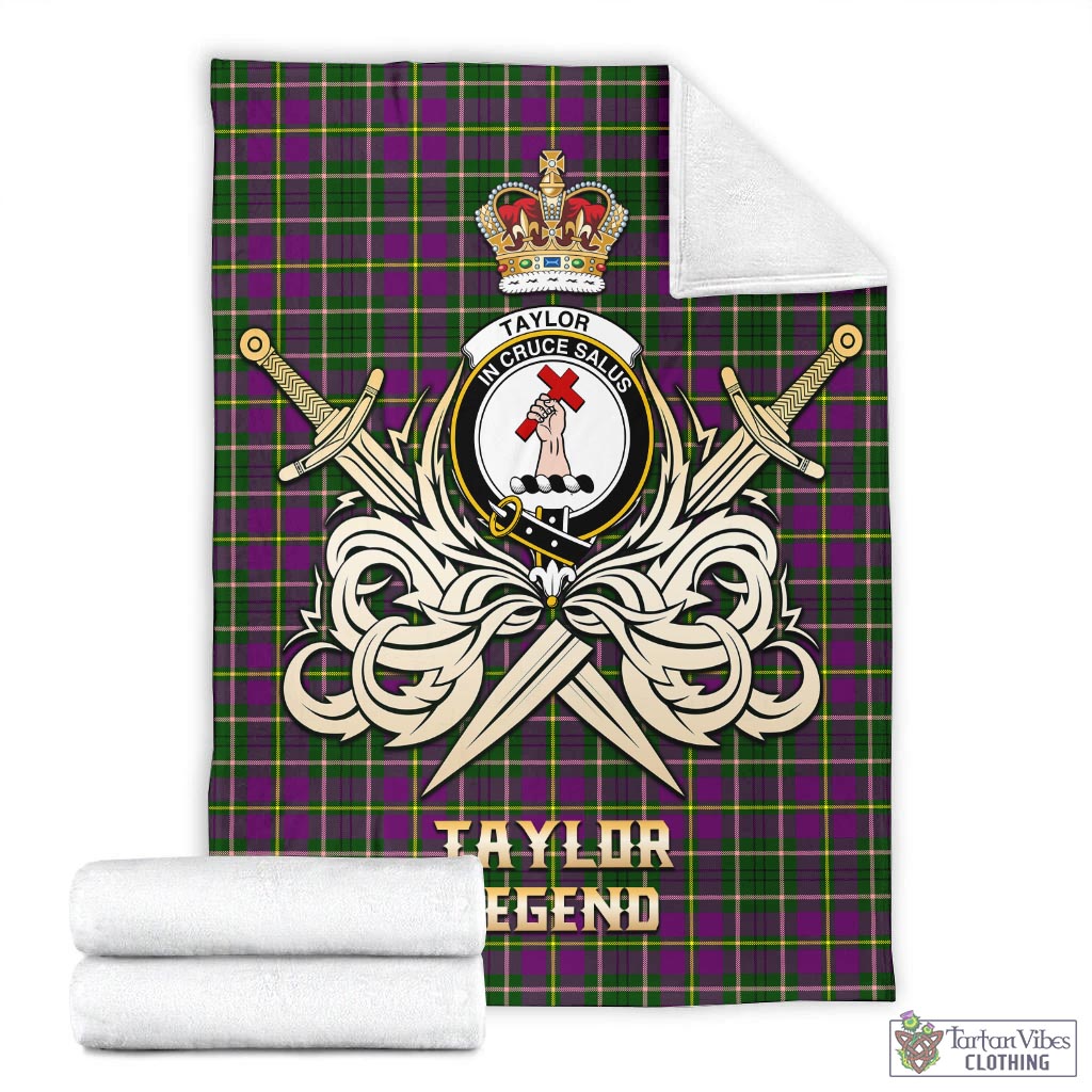 Tartan Vibes Clothing Taylor Tartan Blanket with Clan Crest and the Golden Sword of Courageous Legacy