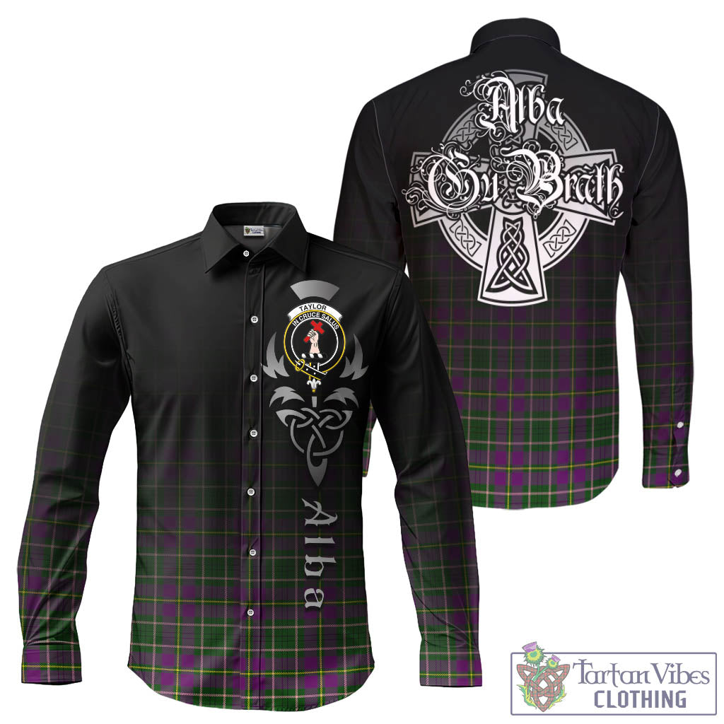 Tartan Vibes Clothing Taylor Tartan Long Sleeve Button Up Featuring Alba Gu Brath Family Crest Celtic Inspired