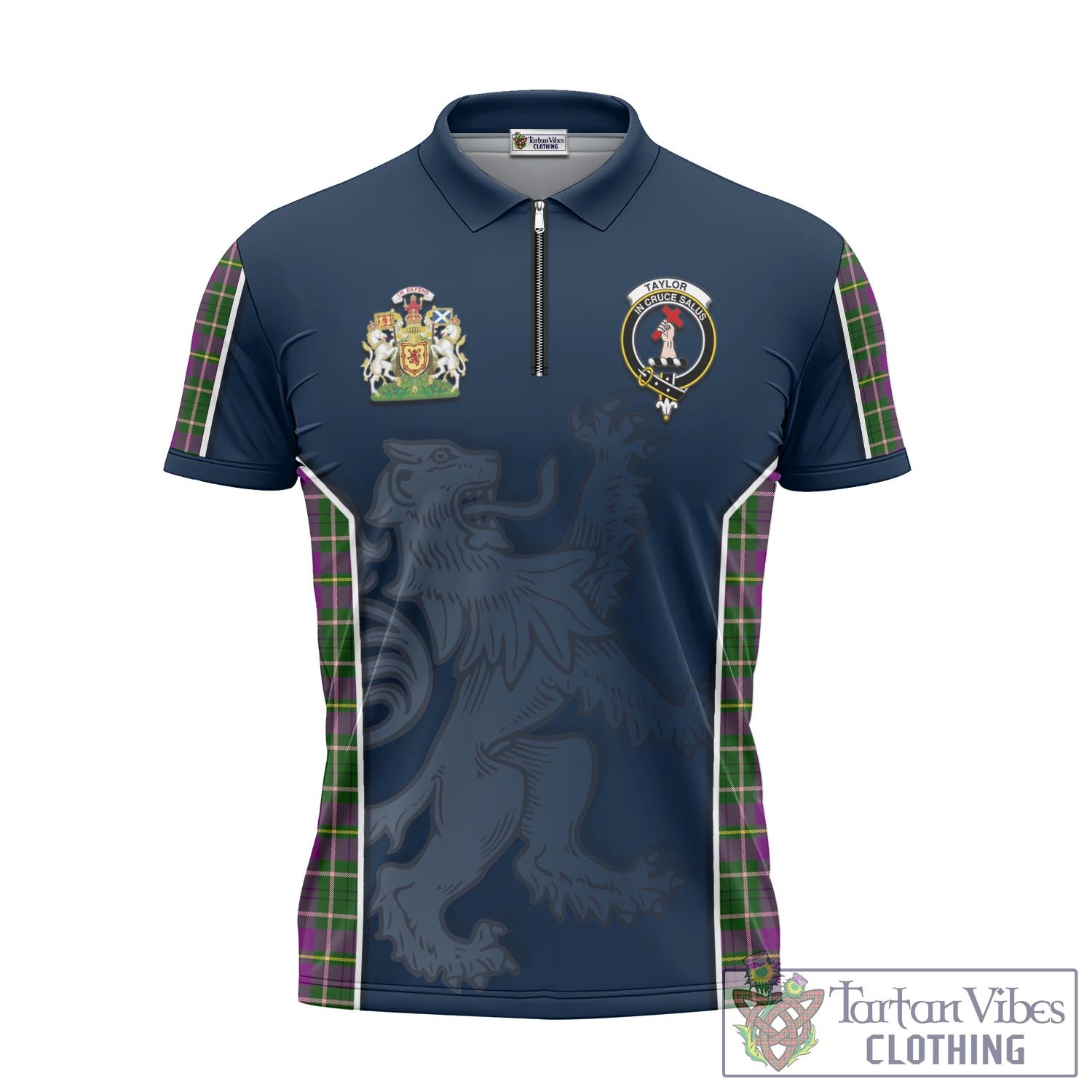 Tartan Vibes Clothing Taylor Tartan Zipper Polo Shirt with Family Crest and Lion Rampant Vibes Sport Style