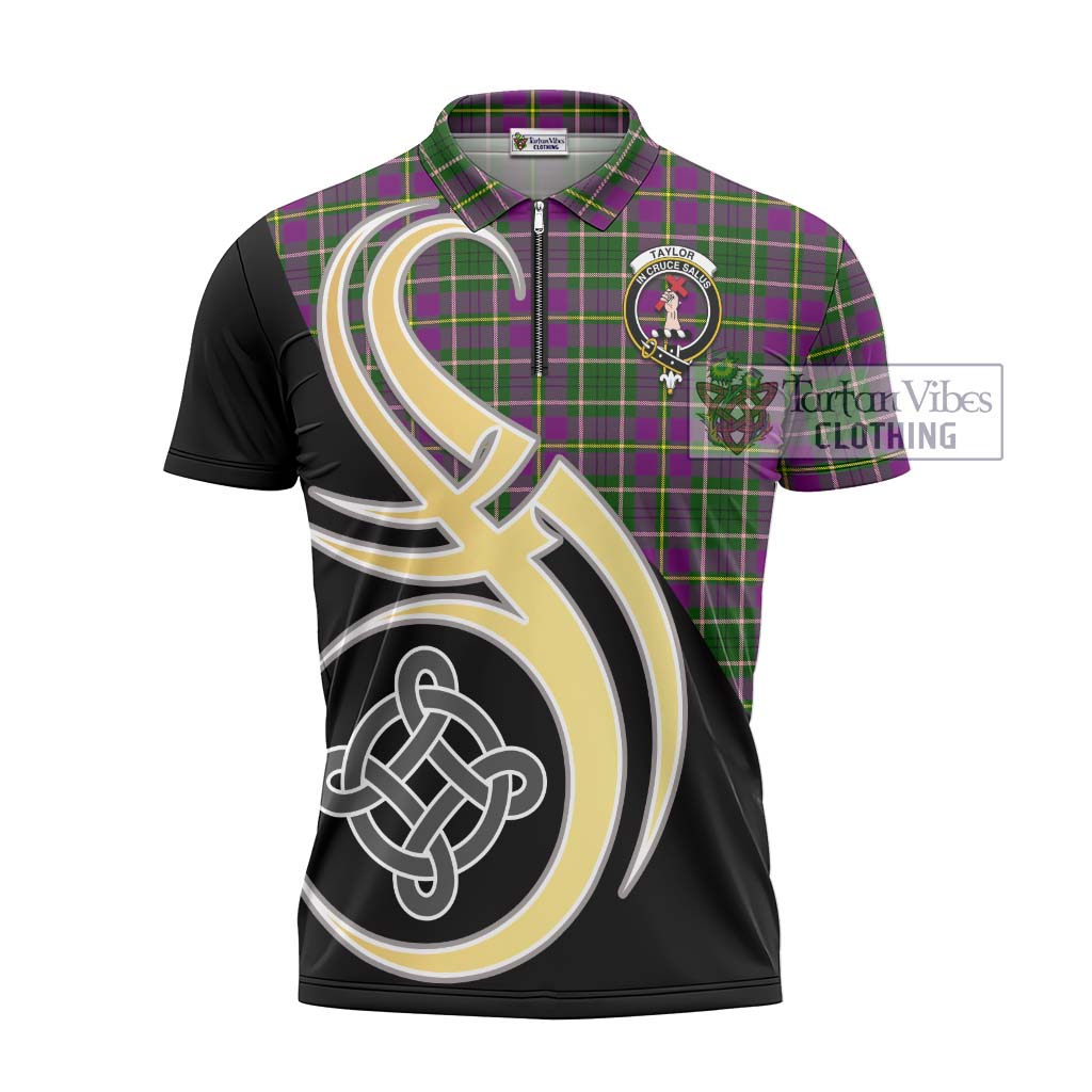 Tartan Vibes Clothing Taylor Tartan Zipper Polo Shirt with Family Crest and Celtic Symbol Style