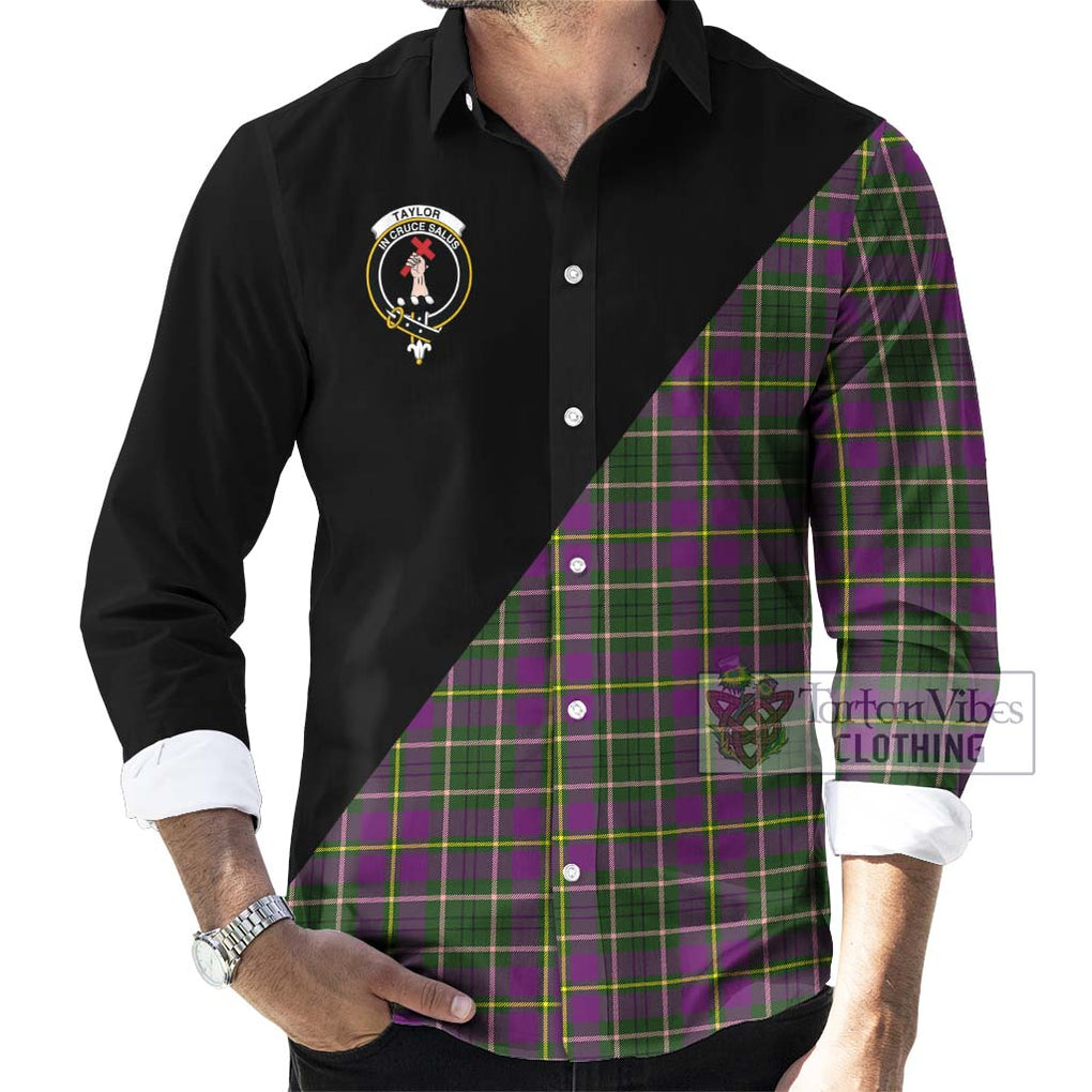 Taylor (Tailylour) Tartan Long Sleeve Button Shirt with Family Crest and Military Logo Style - Tartanvibesclothing Shop