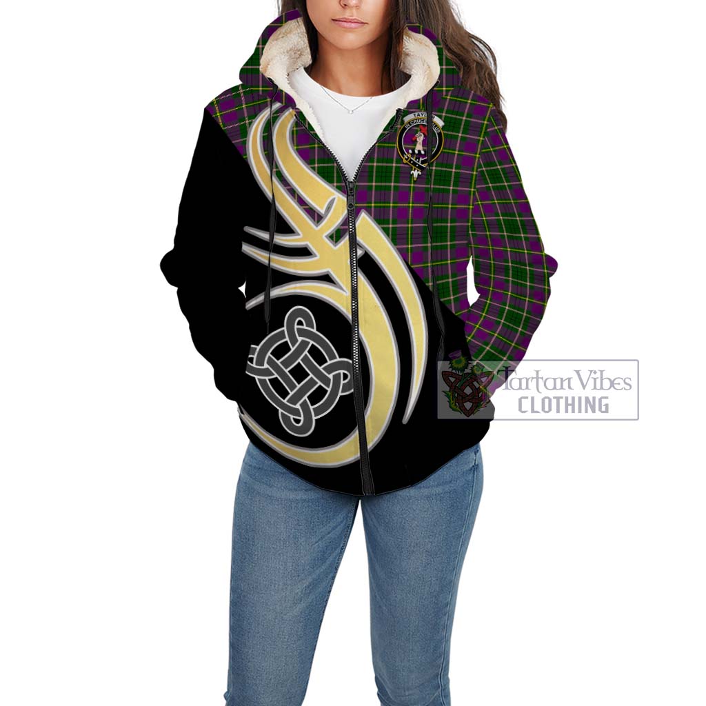 Taylor (Tailylour) Tartan Sherpa Hoodie with Family Crest and Celtic Symbol Style Unisex - Tartan Vibes Clothing