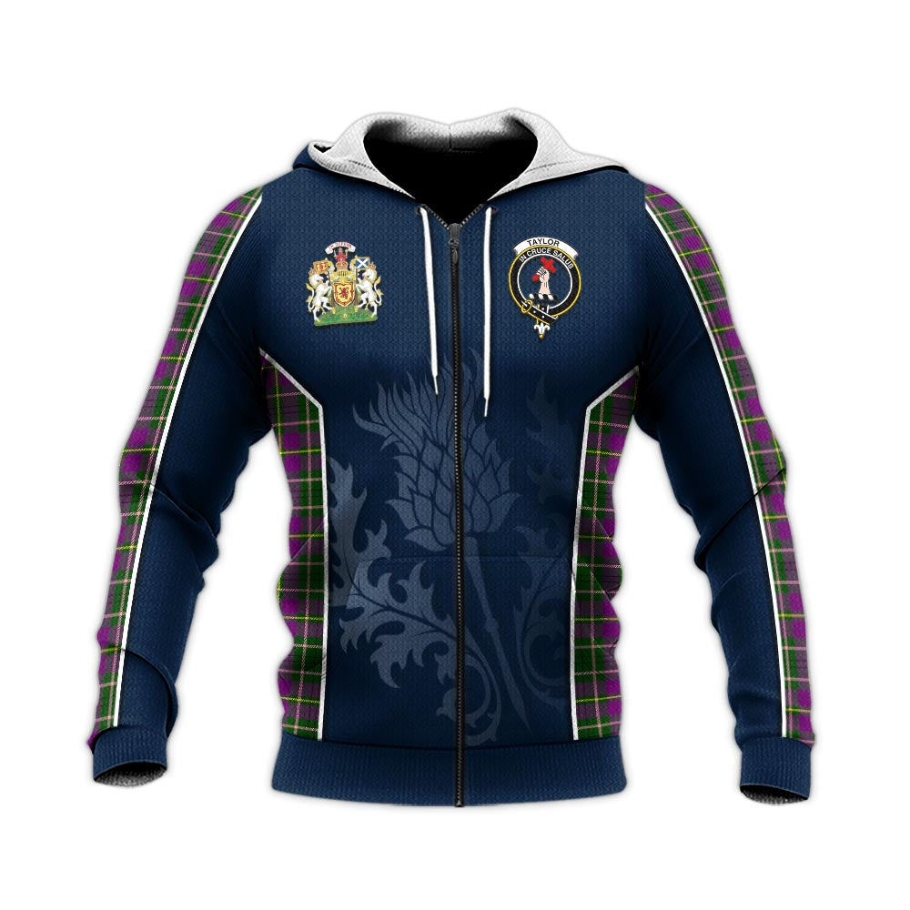 Tartan Vibes Clothing Taylor Tartan Knitted Hoodie with Family Crest and Scottish Thistle Vibes Sport Style