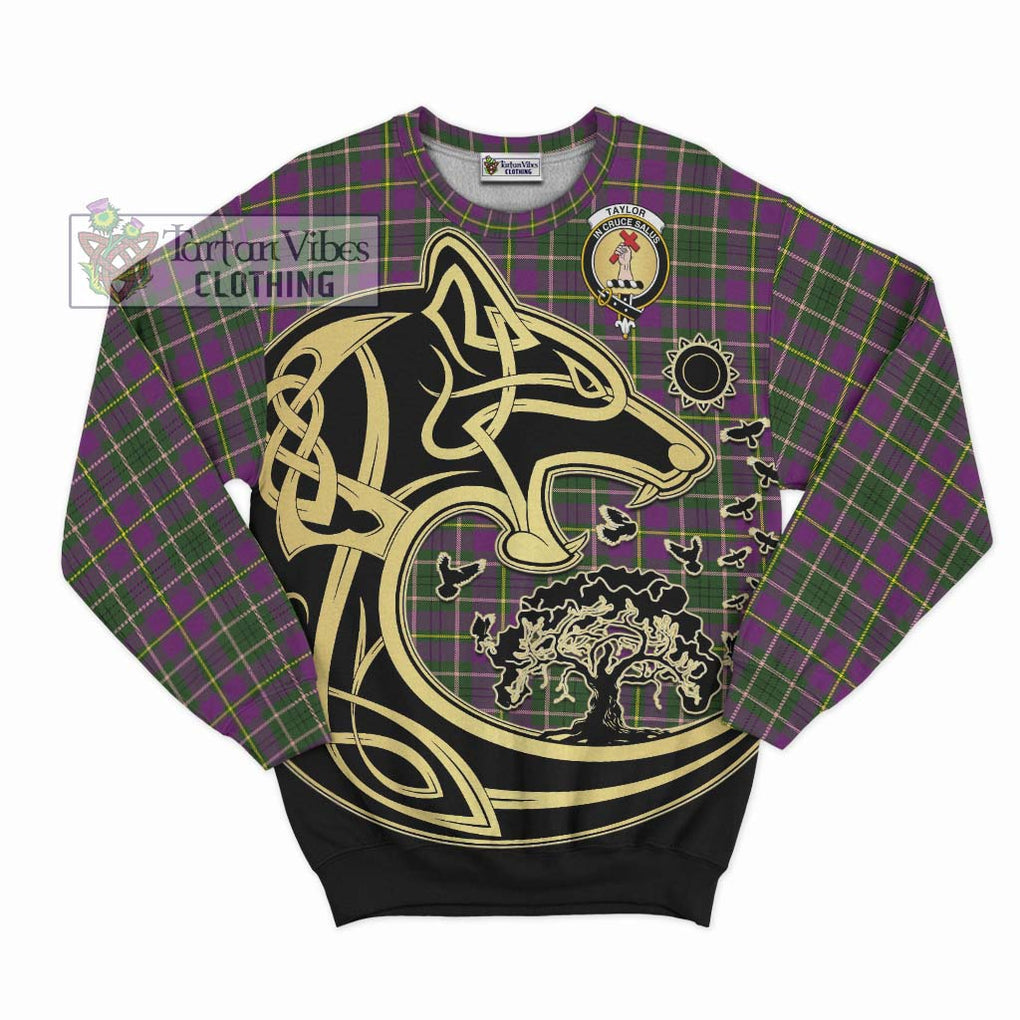 Taylor (Tailylour) Tartan Sweatshirt with Family Crest Celtic Wolf Style - Tartan Vibes Clothing