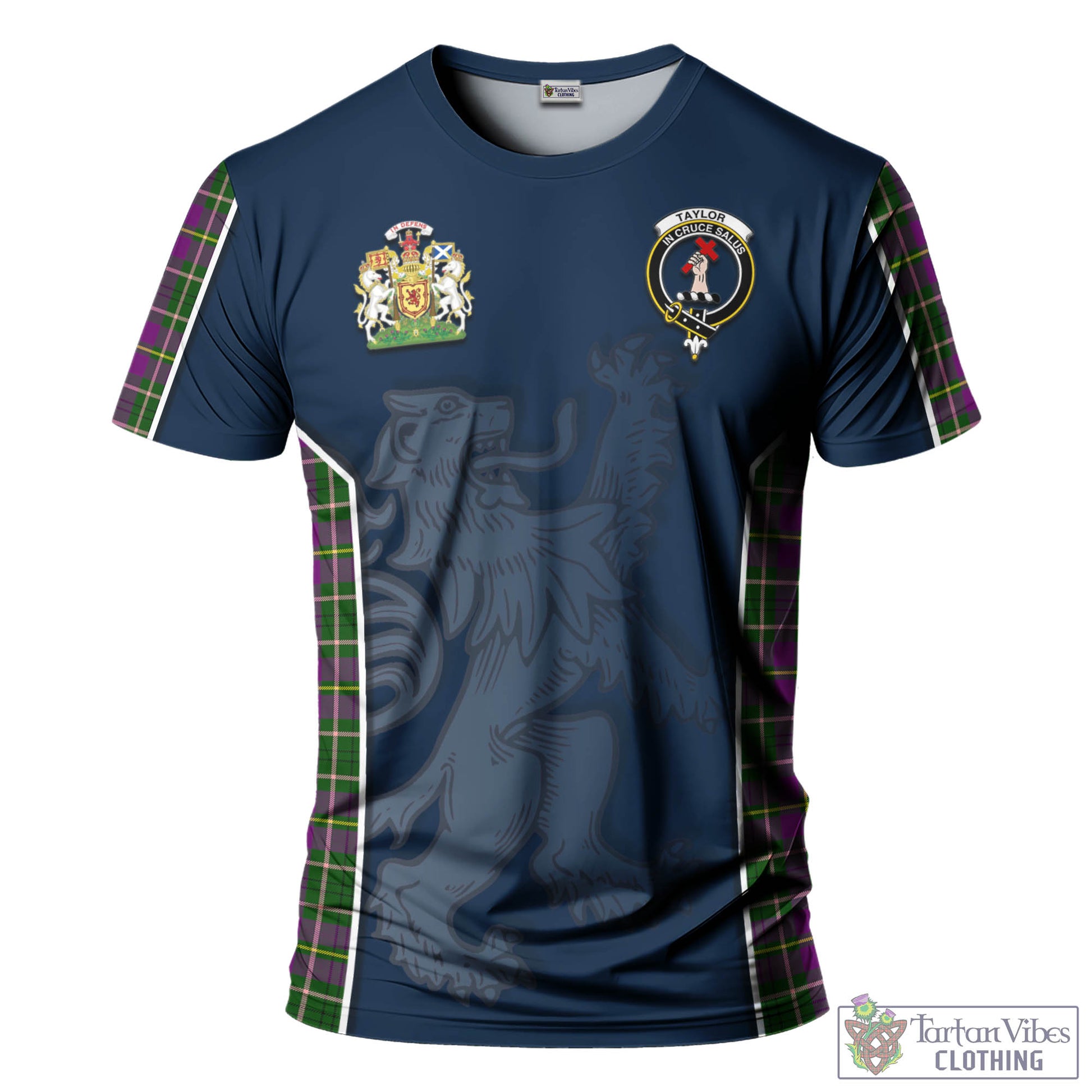 Tartan Vibes Clothing Taylor Tartan T-Shirt with Family Crest and Lion Rampant Vibes Sport Style