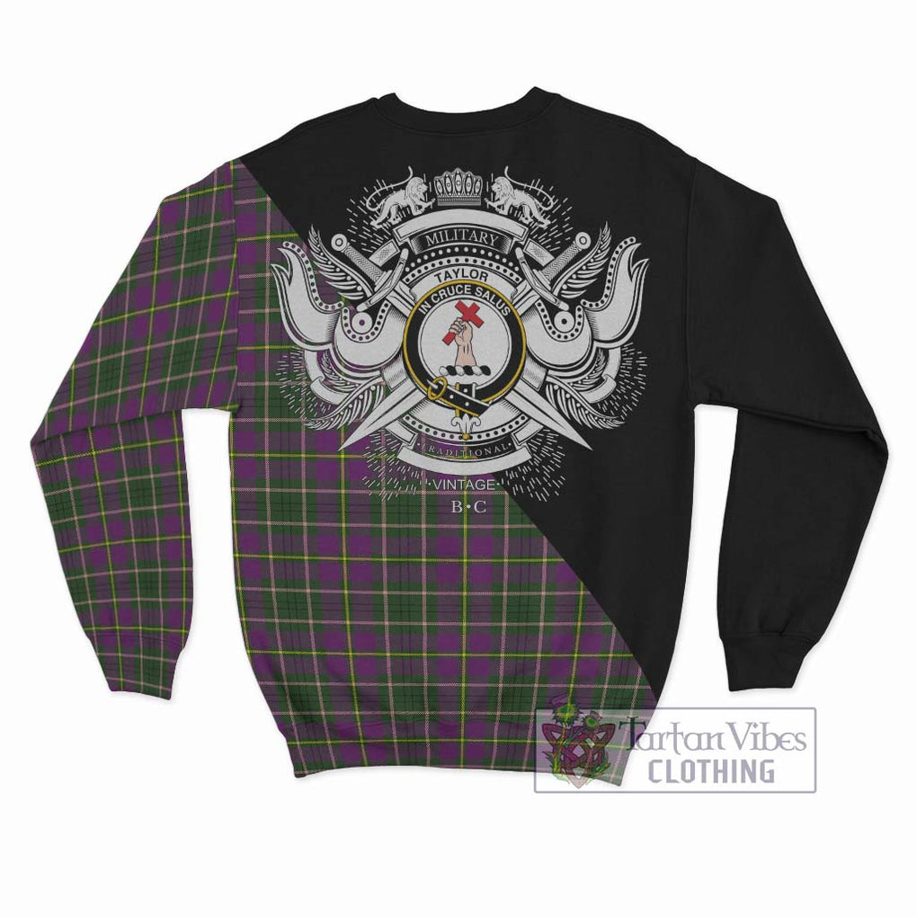 Taylor (Tailylour) Tartan Sweatshirt with Family Crest and Military Logo Style - Tartanvibesclothing Shop