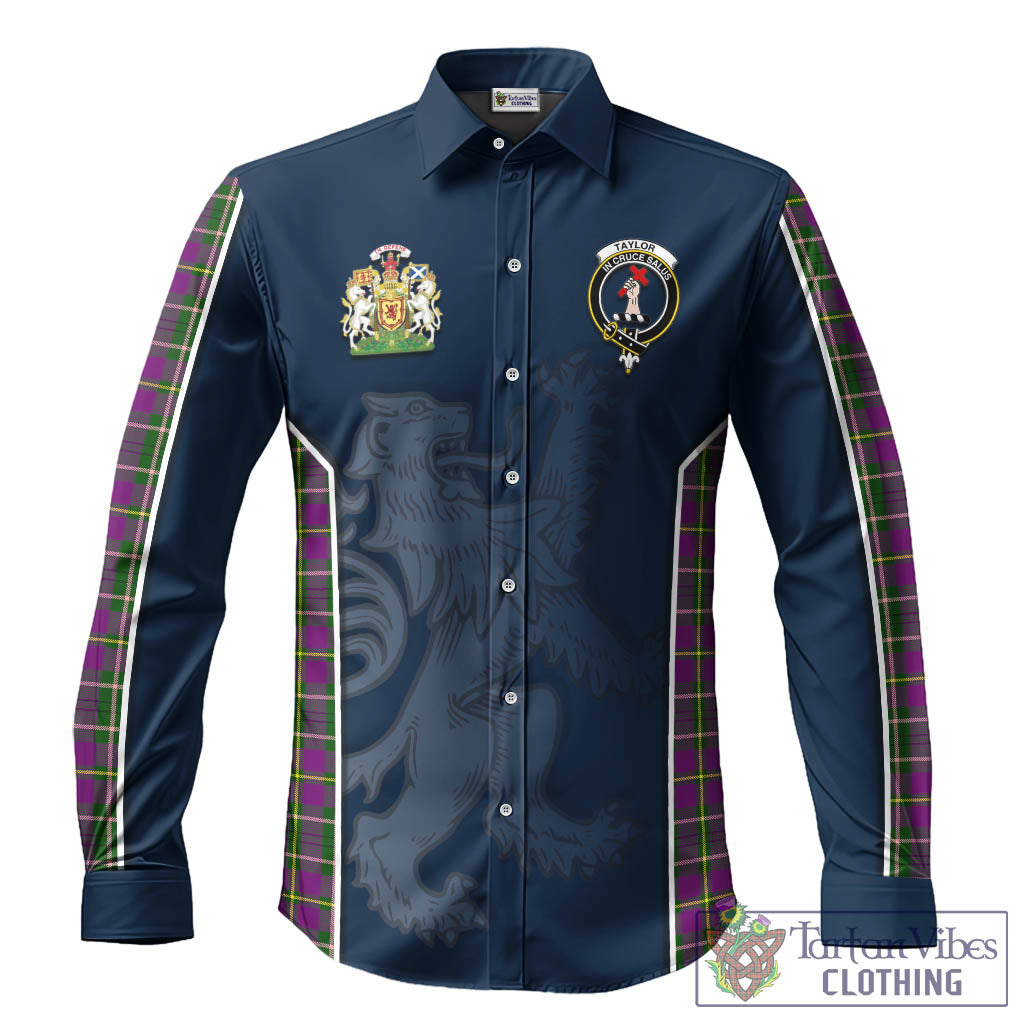 Taylor Tartan Long Sleeve Button Up Shirt with Family Crest and Lion Rampant Vibes Sport Style