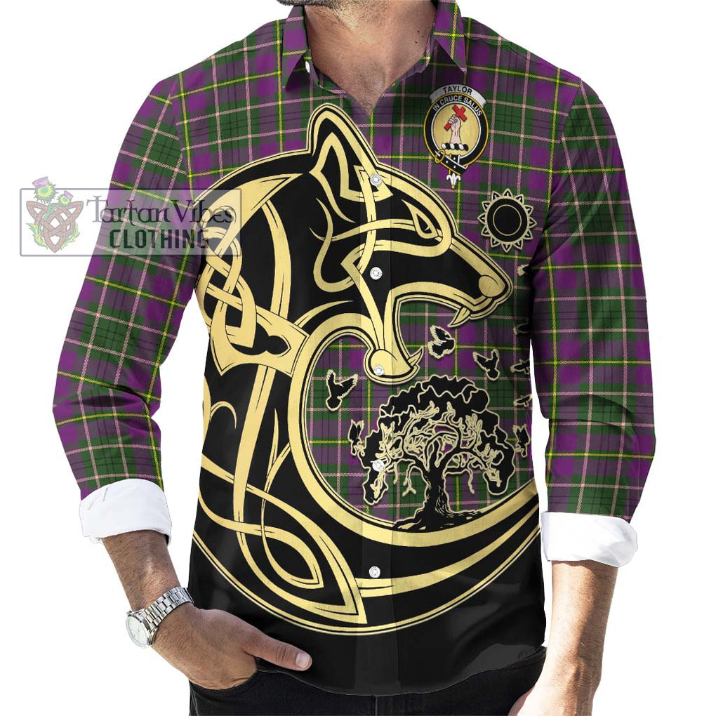 Taylor (Tailylour) Tartan Long Sleeve Button Shirt with Family Crest Celtic Wolf Style - Tartan Vibes Clothing