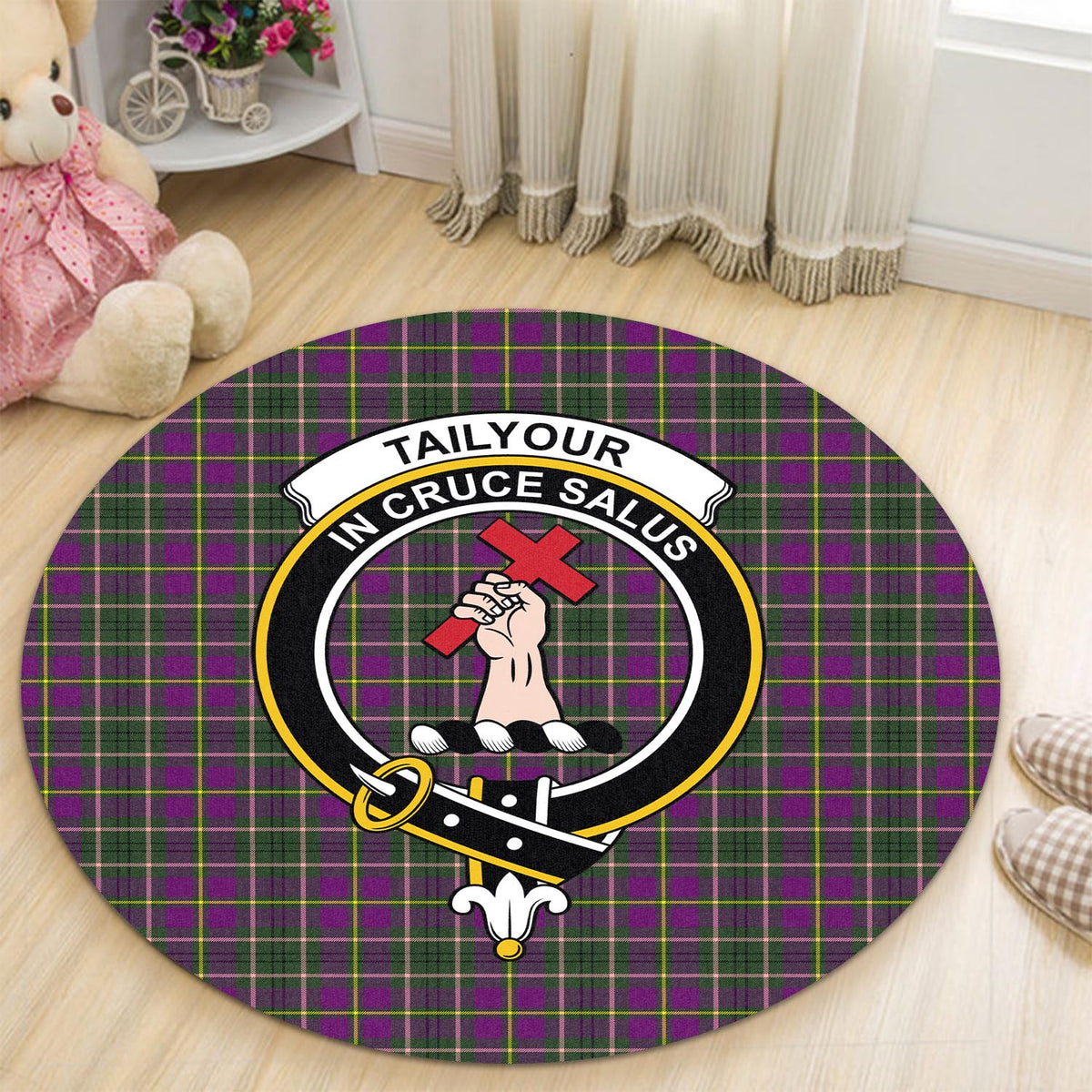 Taylor (Tailyour) Tartan Round Rug with Family Crest - Tartan Vibes Clothing