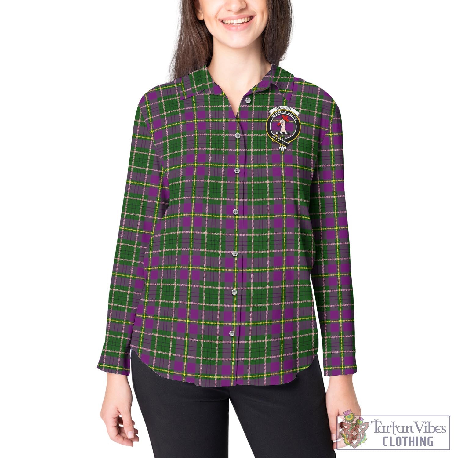 Tartan Vibes Clothing Taylor Tartan Womens Casual Shirt with Family Crest