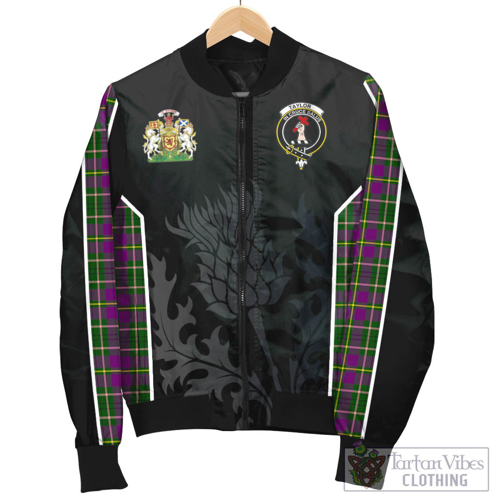 Tartan Vibes Clothing Taylor Tartan Bomber Jacket with Family Crest and Scottish Thistle Vibes Sport Style