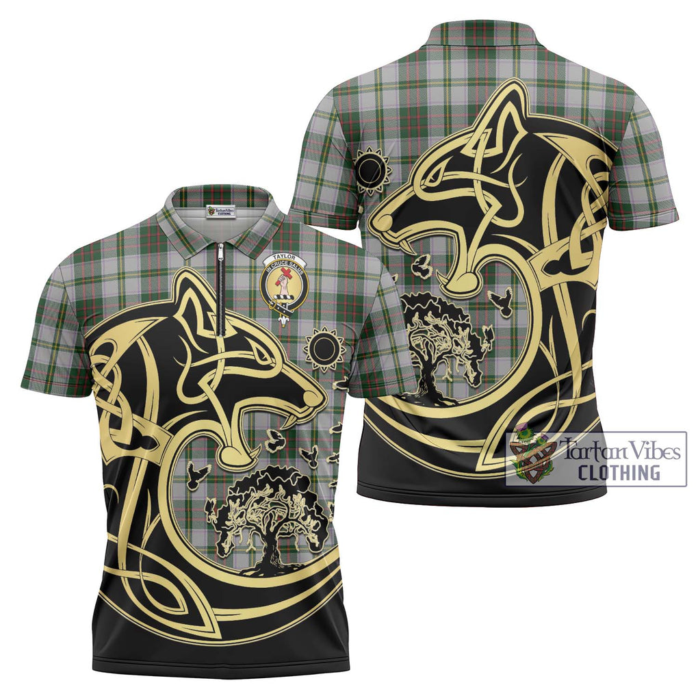 Taylor Dress Tartan Zipper Polo Shirt with Family Crest Celtic Wolf Style Unisex - Tartanvibesclothing Shop