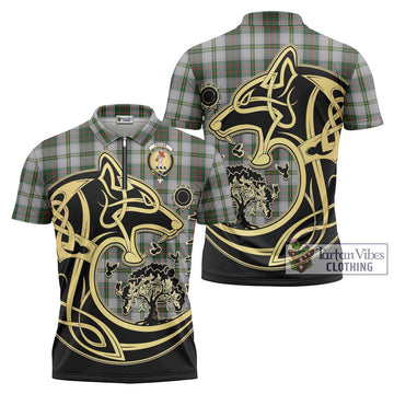 Taylor Dress Tartan Zipper Polo Shirt with Family Crest Celtic Wolf Style