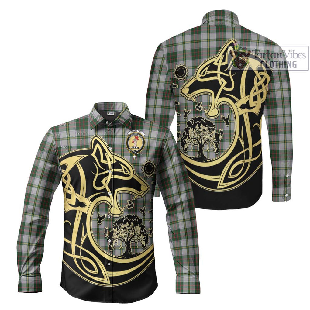 Taylor Dress Tartan Long Sleeve Button Shirt with Family Crest Celtic Wolf Style Men's Shirt S - Tartan Vibes Clothing