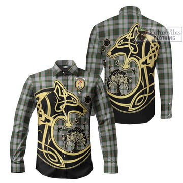 Taylor Dress Tartan Long Sleeve Button Shirt with Family Crest Celtic Wolf Style