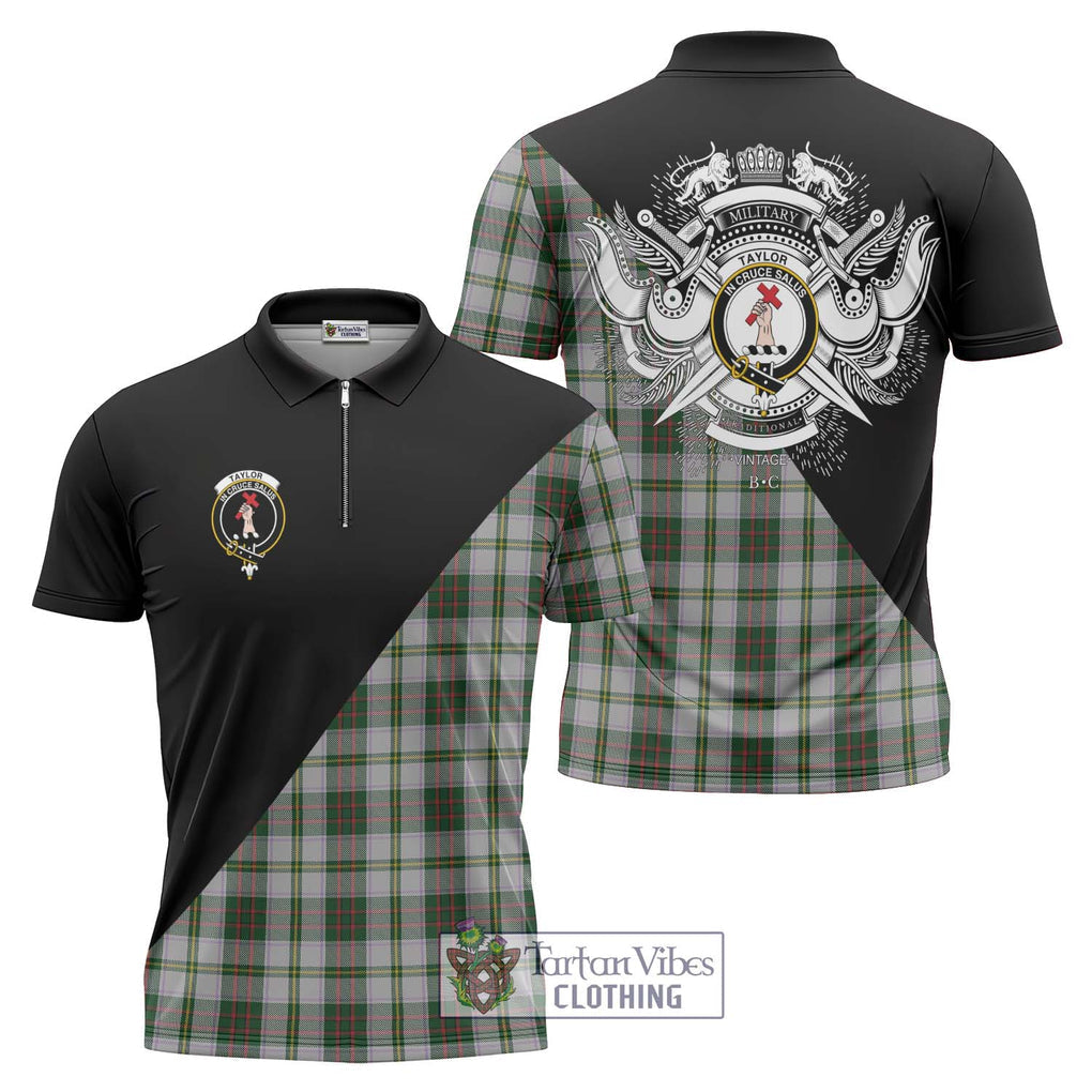 Taylor Dress Tartan Zipper Polo Shirt with Family Crest and Military Logo Style Unisex - Tartanvibesclothing Shop