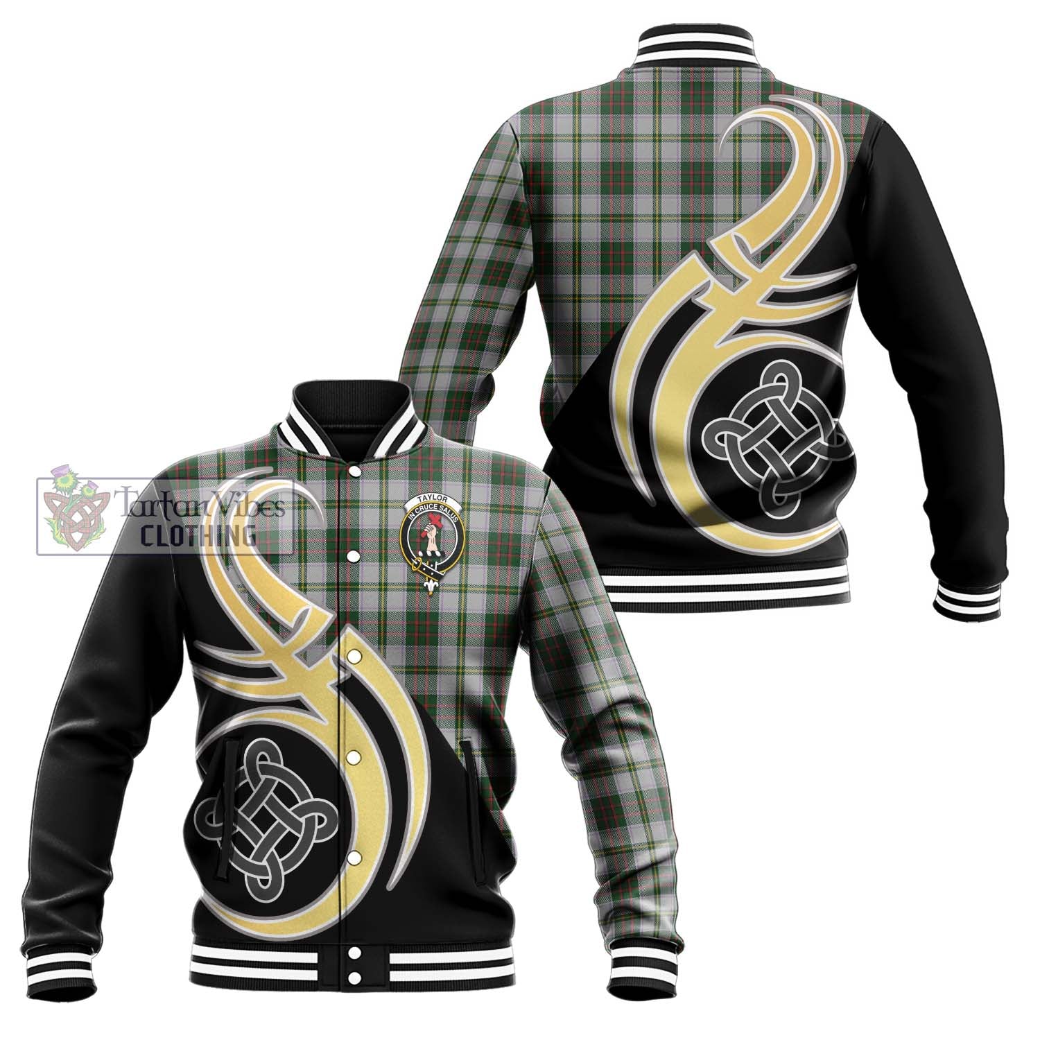 Taylor Dress Tartan Baseball Jacket with Family Crest and Celtic Symbol Style Unisex - Tartan Vibes Clothing