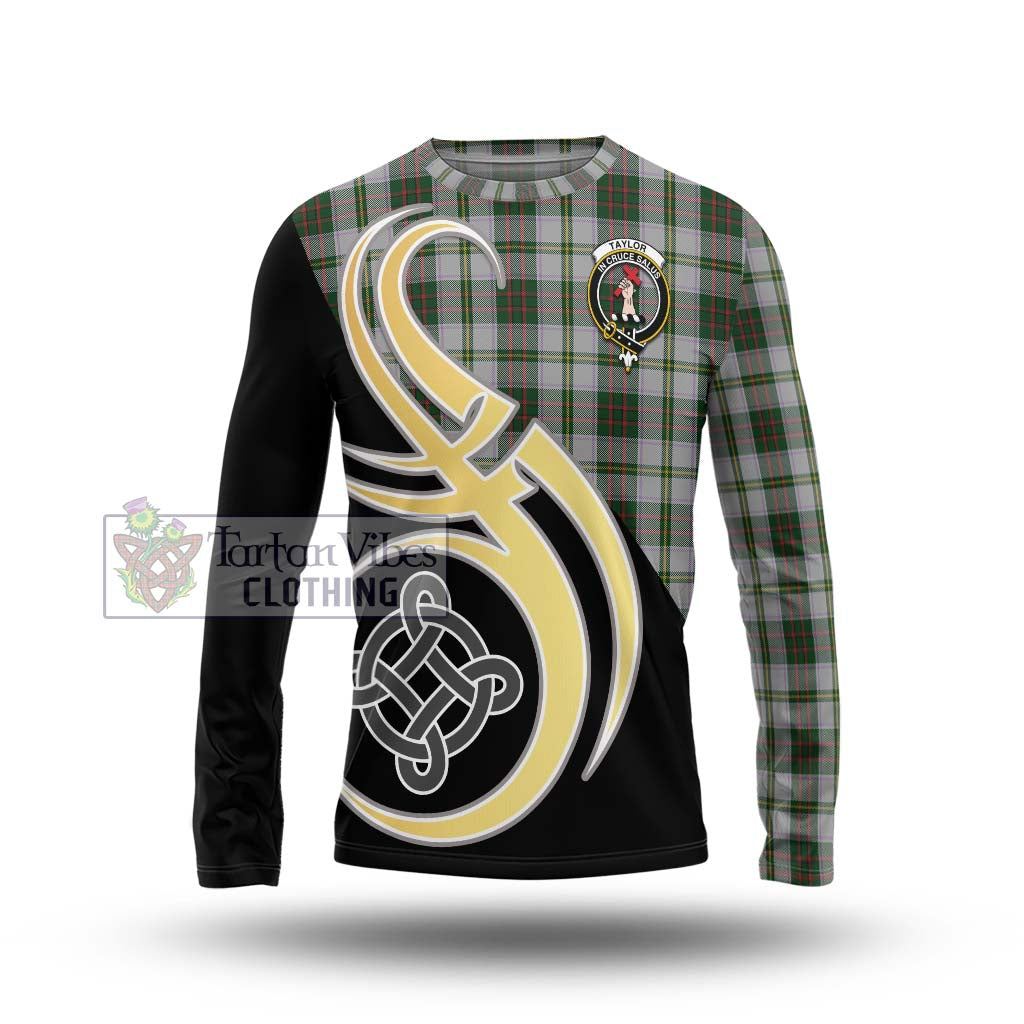 Taylor Dress Tartan Long Sleeve T-Shirt with Family Crest and Celtic Symbol Style Unisex - Tartan Vibes Clothing