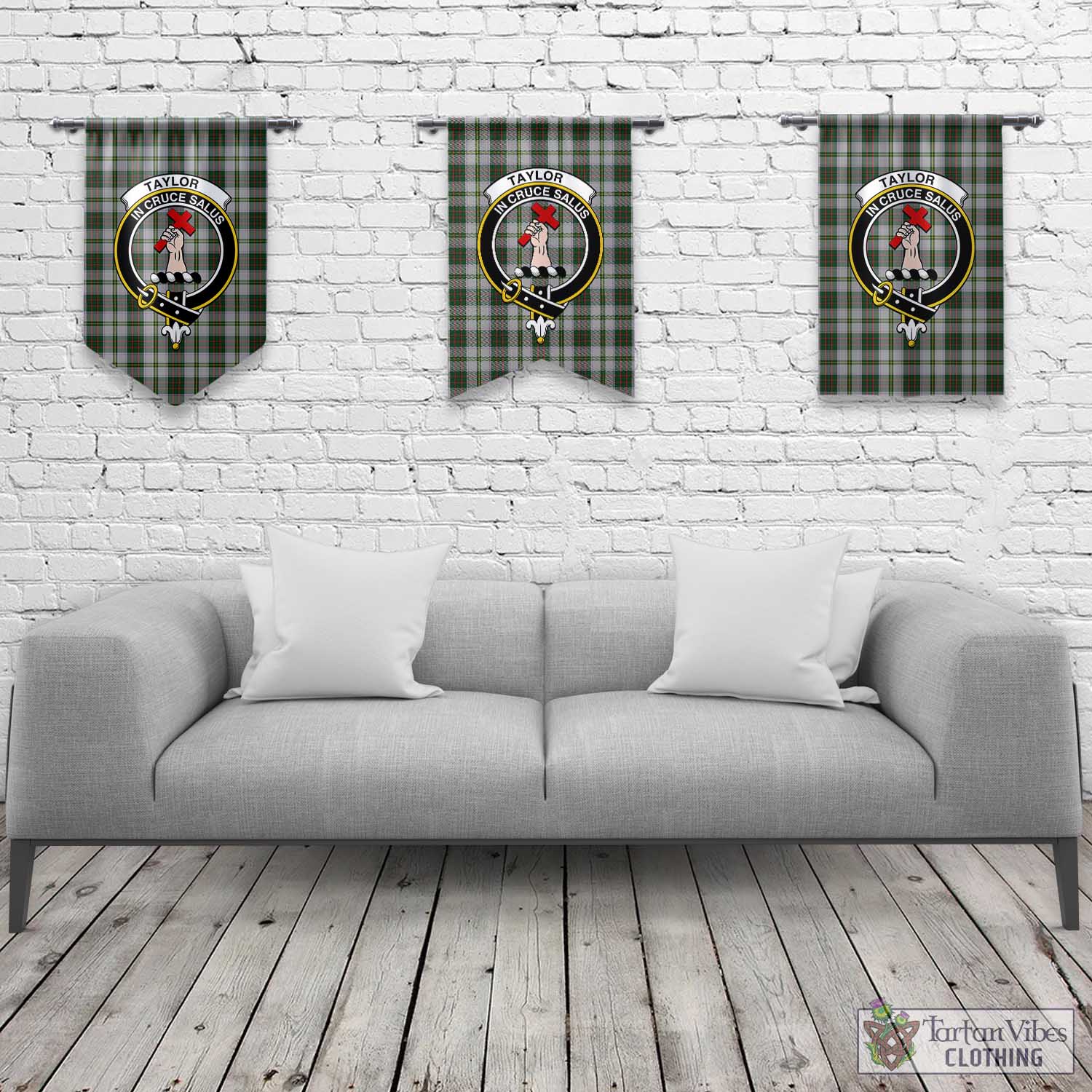 Tartan Vibes Clothing Taylor Dress Tartan Gonfalon, Tartan Banner with Family Crest