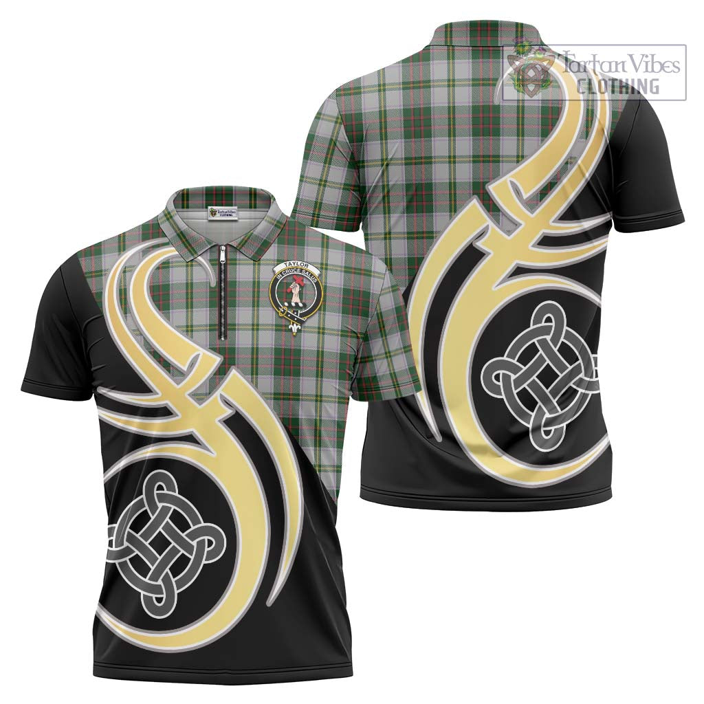 Tartan Vibes Clothing Taylor Dress Tartan Zipper Polo Shirt with Family Crest and Celtic Symbol Style