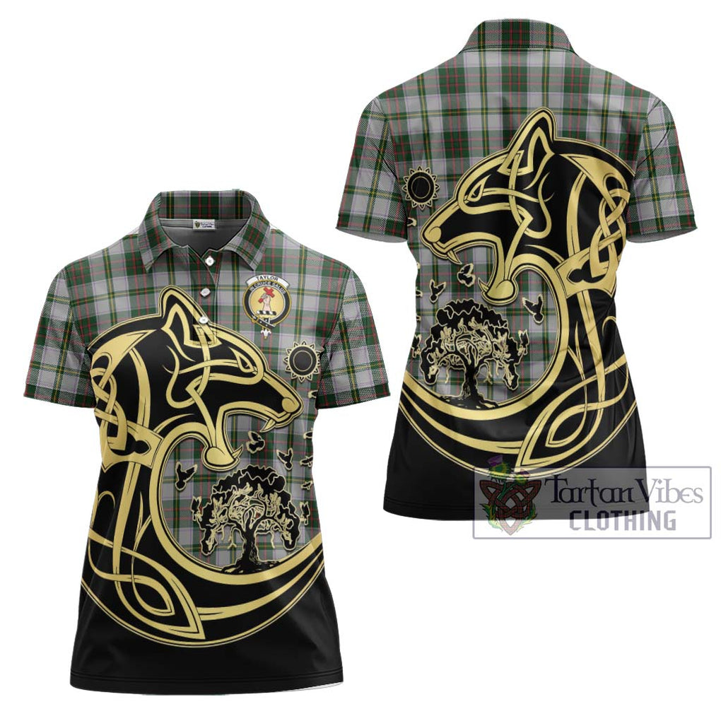 Taylor Dress Tartan Women's Polo Shirt with Family Crest Celtic Wolf Style Women - Tartanvibesclothing Shop