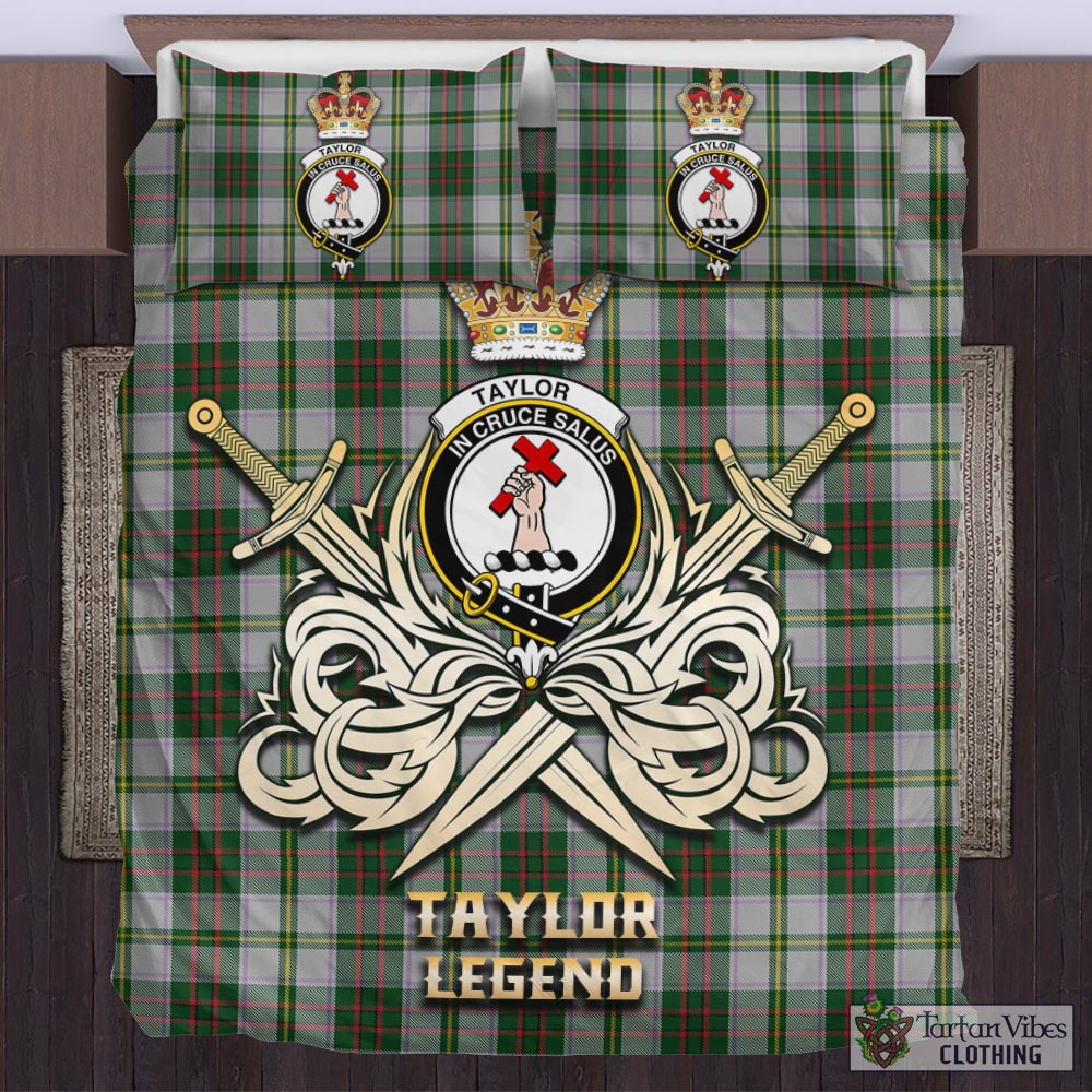 Tartan Vibes Clothing Taylor Dress Tartan Bedding Set with Clan Crest and the Golden Sword of Courageous Legacy