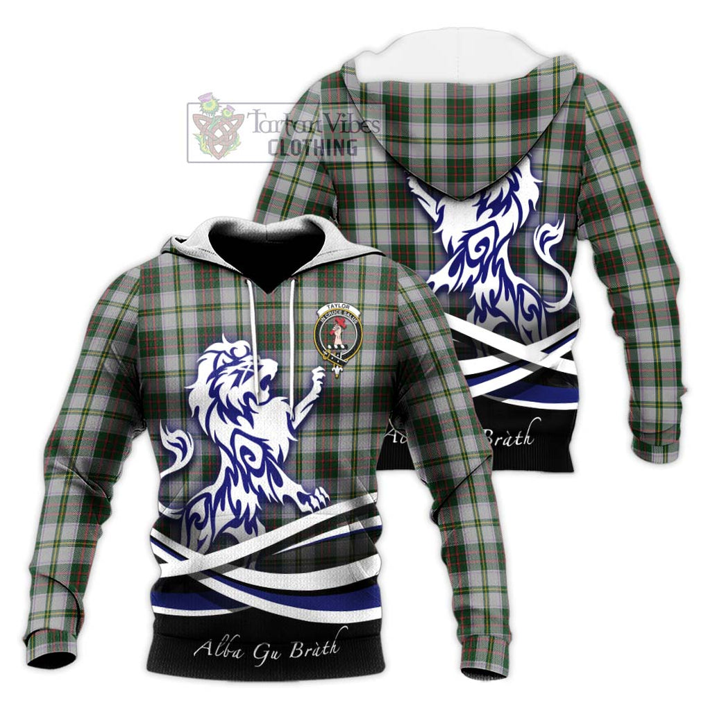 Taylor Dress Tartan Knitted Hoodie with Alba Gu Brath Regal Lion Emblem Unisex Knitted Pullover Hoodie - Tartanvibesclothing Shop