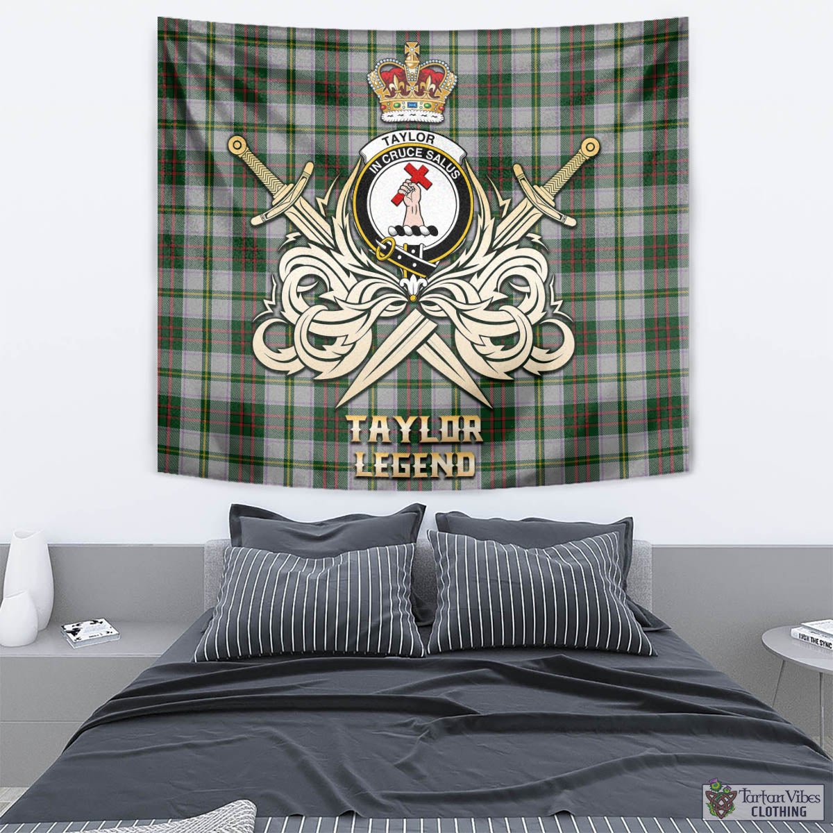 Tartan Vibes Clothing Taylor Dress Tartan Tapestry with Clan Crest and the Golden Sword of Courageous Legacy