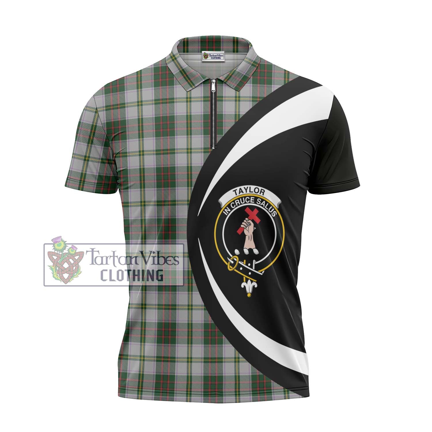 Taylor Dress Tartan Zipper Polo Shirt with Family Crest Circle Style - Tartan Vibes Clothing