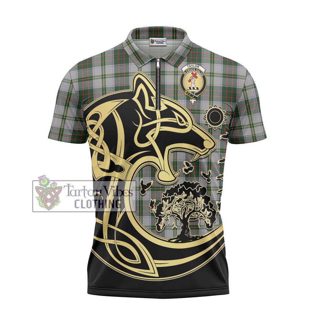 Taylor Dress Tartan Zipper Polo Shirt with Family Crest Celtic Wolf Style - Tartanvibesclothing Shop