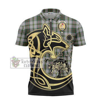 Taylor Dress Tartan Zipper Polo Shirt with Family Crest Celtic Wolf Style