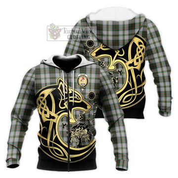 Taylor Dress Tartan Knitted Hoodie with Family Crest Celtic Wolf Style