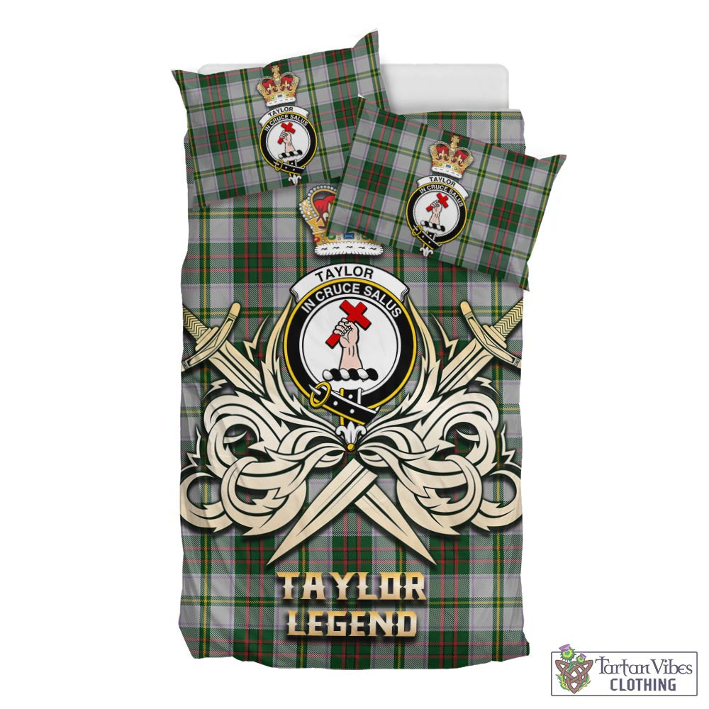 Tartan Vibes Clothing Taylor Dress Tartan Bedding Set with Clan Crest and the Golden Sword of Courageous Legacy