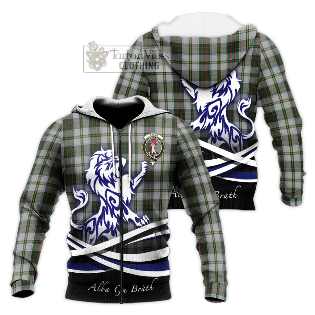 Taylor Dress Tartan Knitted Hoodie with Alba Gu Brath Regal Lion Emblem Unisex Knitted Zip Hoodie - Tartanvibesclothing Shop