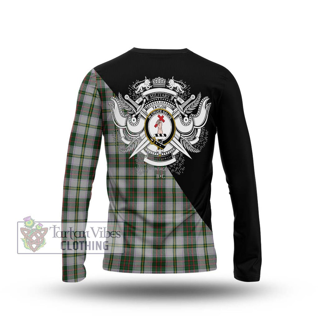 Taylor Dress Tartan Long Sleeve T-Shirt with Family Crest and Military Logo Style - Tartanvibesclothing Shop