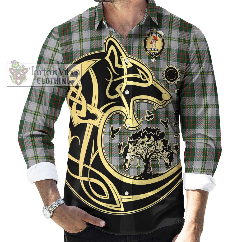 Taylor Dress Tartan Long Sleeve Button Shirt with Family Crest Celtic Wolf Style - Tartan Vibes Clothing