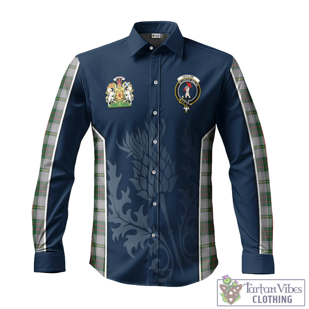 Tartan Vibes Clothing Taylor Dress Tartan Long Sleeve Button Up Shirt with Family Crest and Scottish Thistle Vibes Sport Style