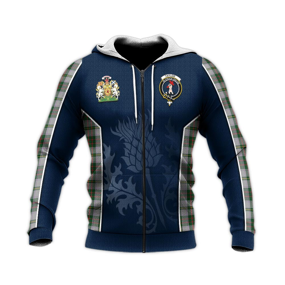 Tartan Vibes Clothing Taylor Dress Tartan Knitted Hoodie with Family Crest and Scottish Thistle Vibes Sport Style