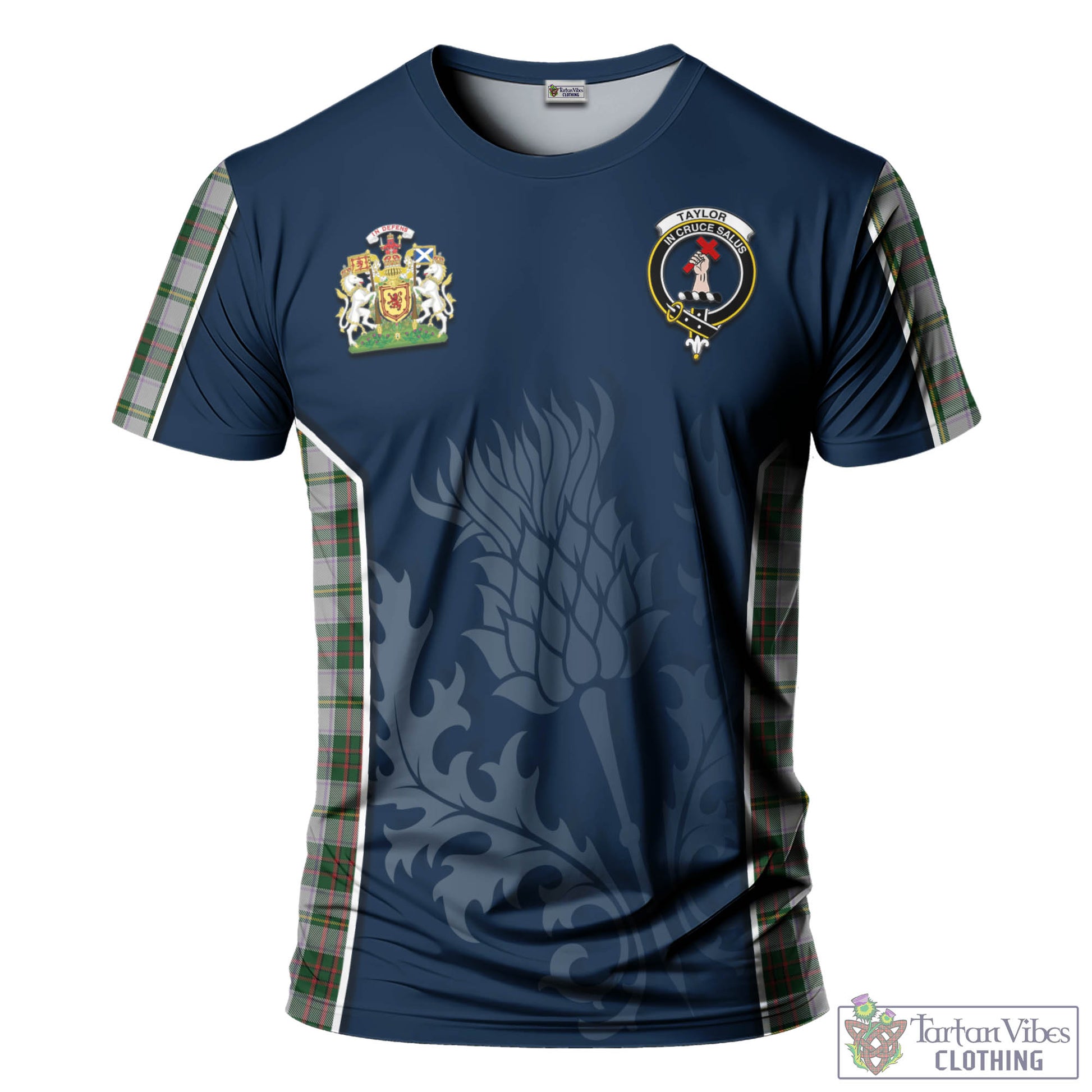 Tartan Vibes Clothing Taylor Dress Tartan T-Shirt with Family Crest and Scottish Thistle Vibes Sport Style