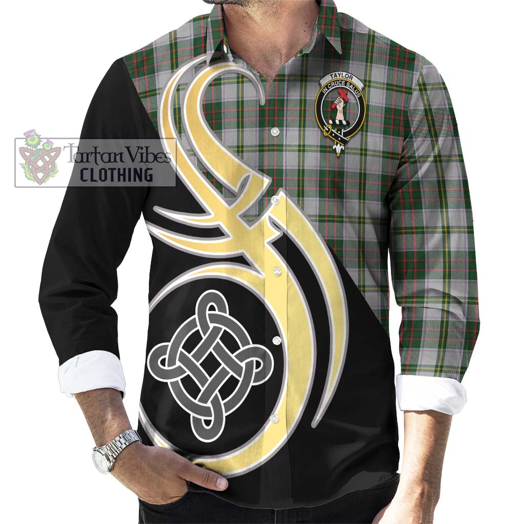 Taylor Dress Tartan Long Sleeve Button Shirt with Family Crest and Celtic Symbol Style - Tartan Vibes Clothing