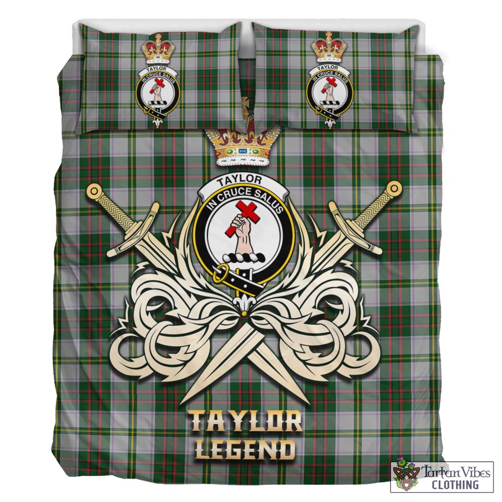 Tartan Vibes Clothing Taylor Dress Tartan Bedding Set with Clan Crest and the Golden Sword of Courageous Legacy