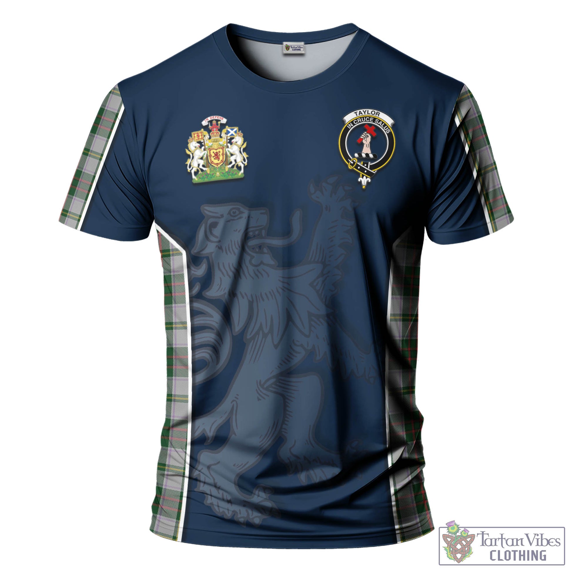 Tartan Vibes Clothing Taylor Dress Tartan T-Shirt with Family Crest and Lion Rampant Vibes Sport Style