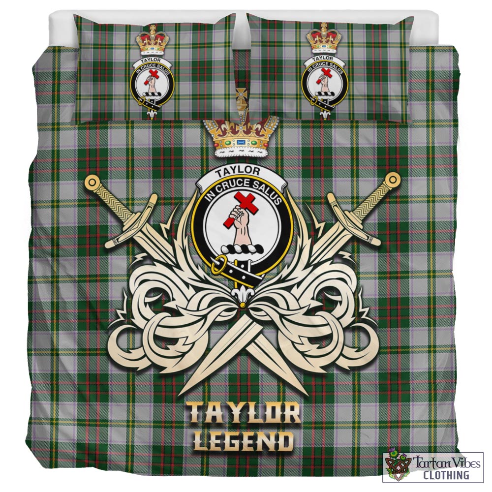 Tartan Vibes Clothing Taylor Dress Tartan Bedding Set with Clan Crest and the Golden Sword of Courageous Legacy