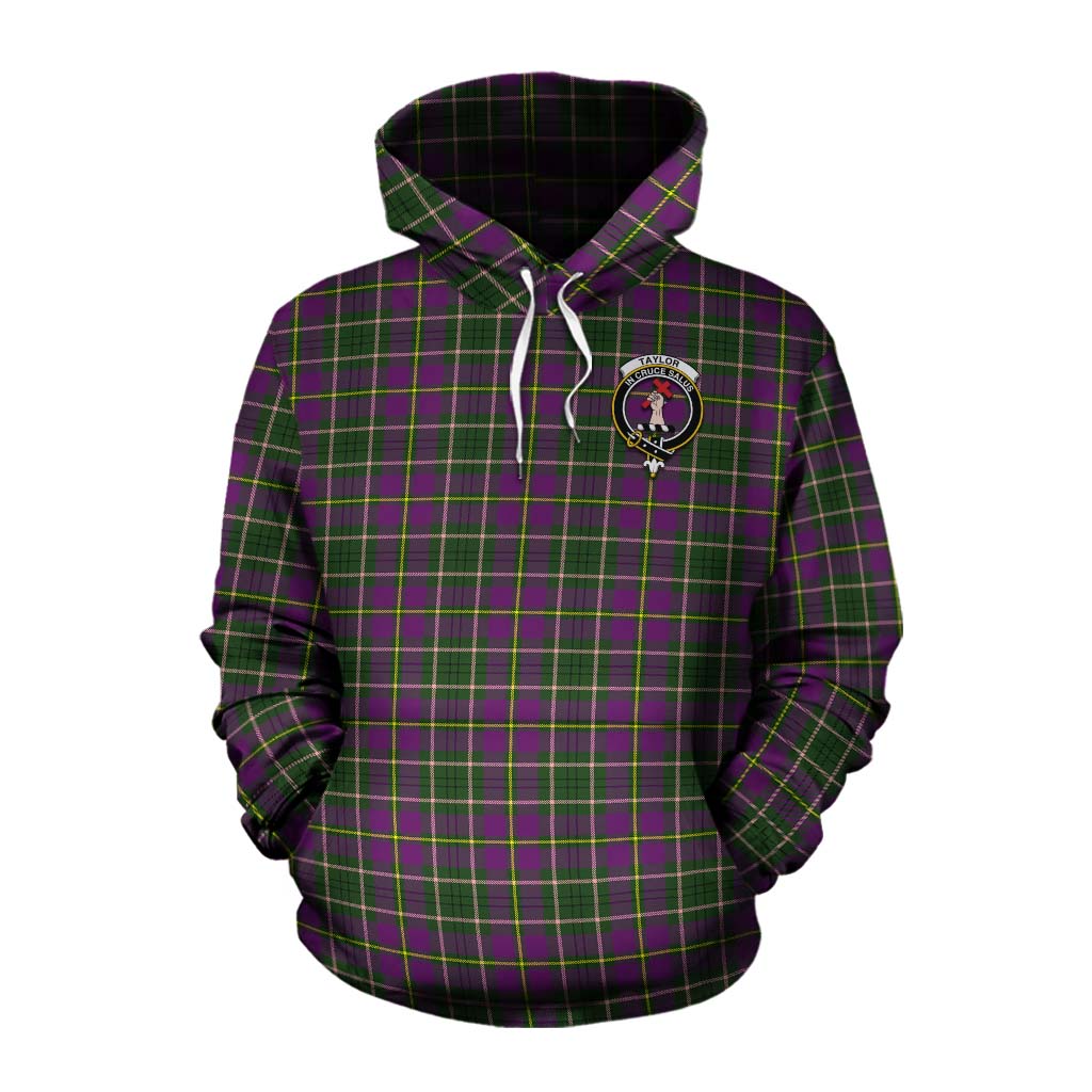 Tartan Vibes Clothing Taylor (Tailylour) Tartan Cotton Hoodie with Family Crest and Bearded Skull Holding Bottles of Whiskey